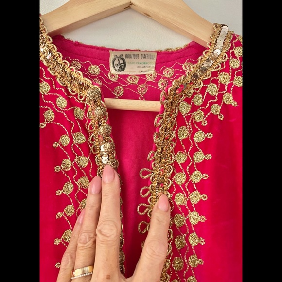 Vintage Moroccan Caftan from Africa Raspberry Pink Velvet S - Picture 6 of 9